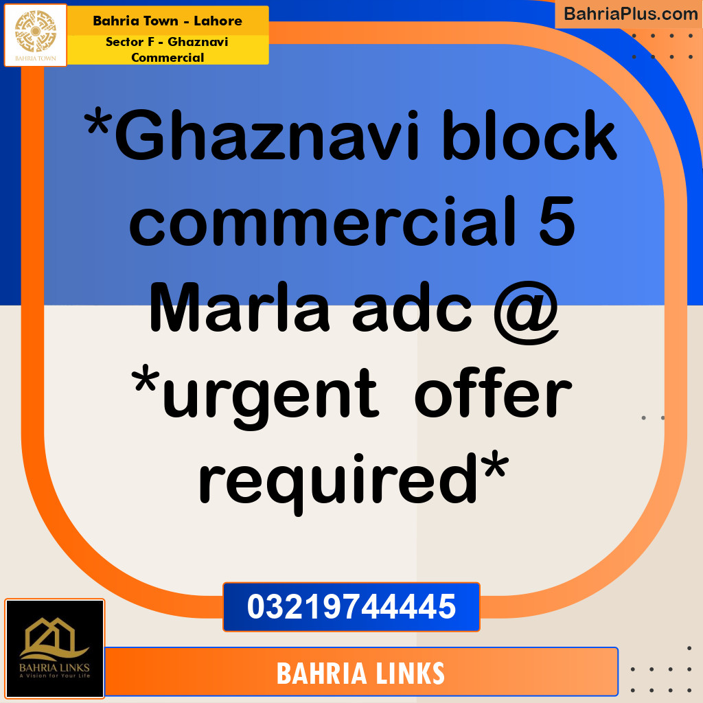 5 Marla Commercial Plot for Sale in Sector F - Ghaznavi Commercial -  Bahria Town, Lahore - (BP-312629)