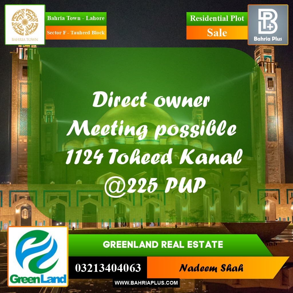 1 Kanal Residential Plot for Sale in Sector F - Tauheed Block -  Bahria Town, Lahore - (BP-312631)