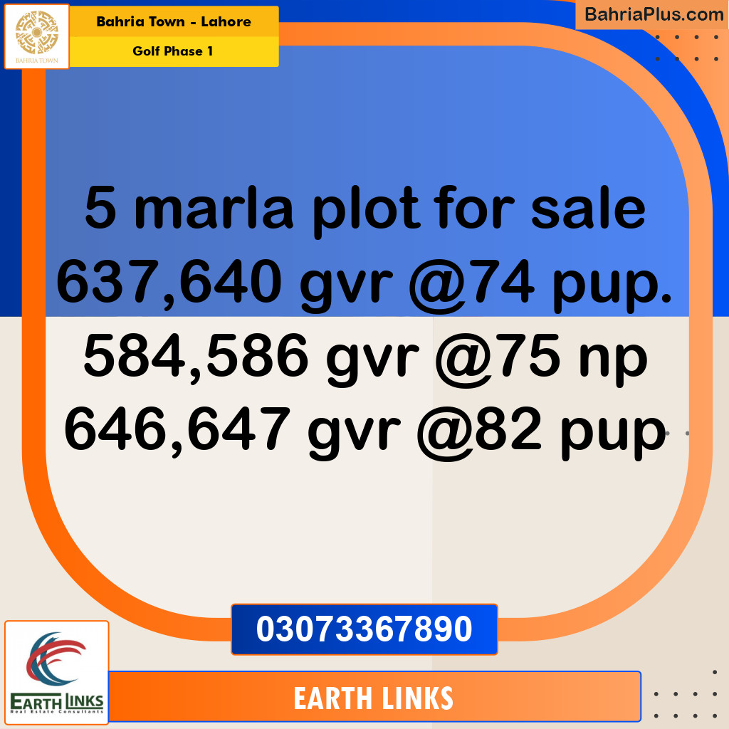 5 Marla Residential Plot for Sale in Golf Phase 1 -  Bahria Town, Lahore - (BP-312643)