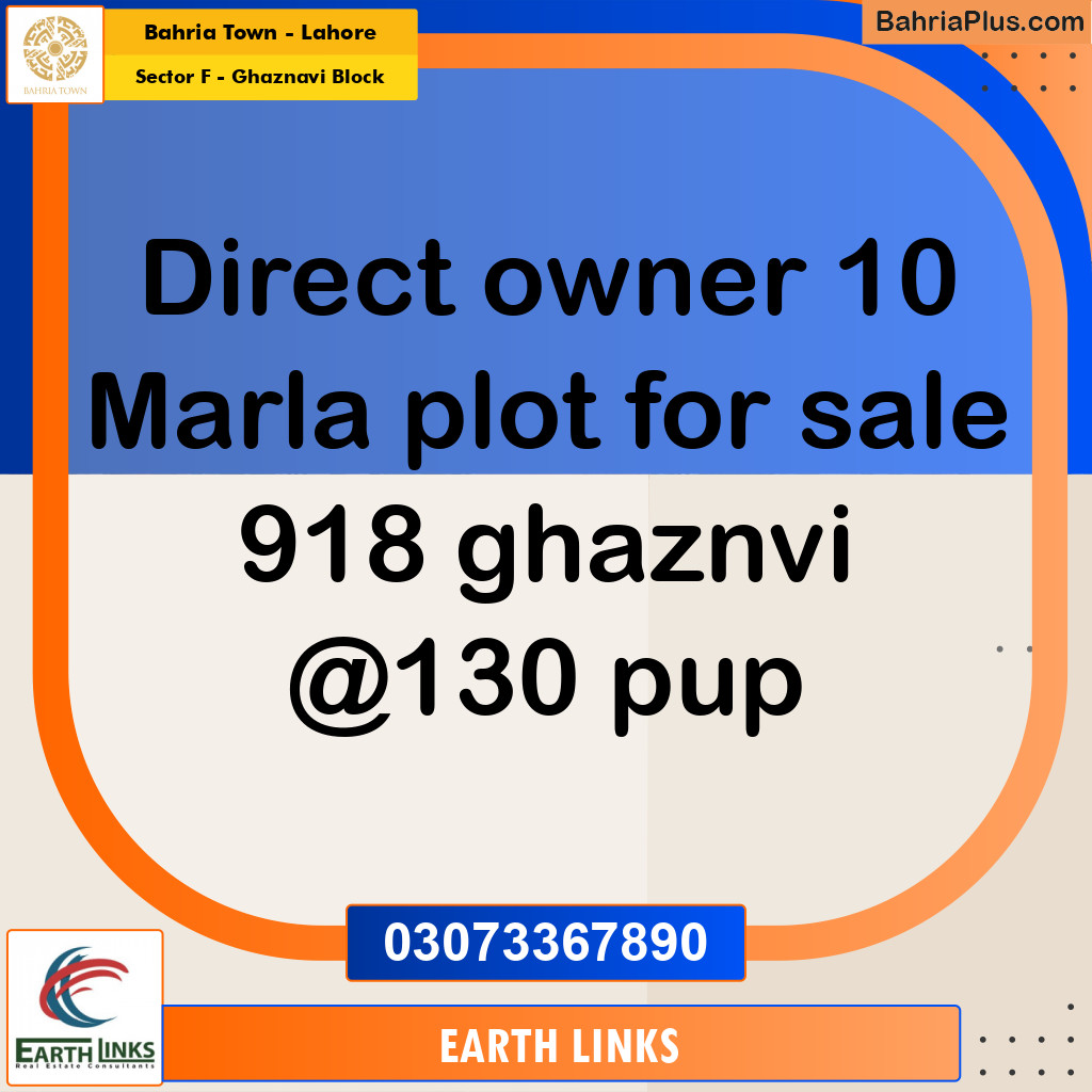 10 Marla Residential Plot for Sale in Sector F - Ghaznavi Block -  Bahria Town, Lahore - (BP-312646)