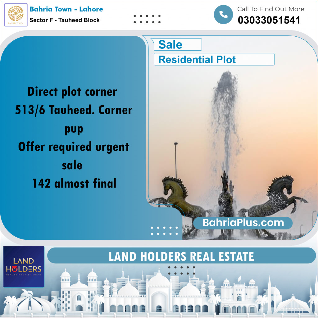 10 Marla Residential Plot for Sale in Sector F - Tauheed Block -  Bahria Town, Lahore - (BP-312649)