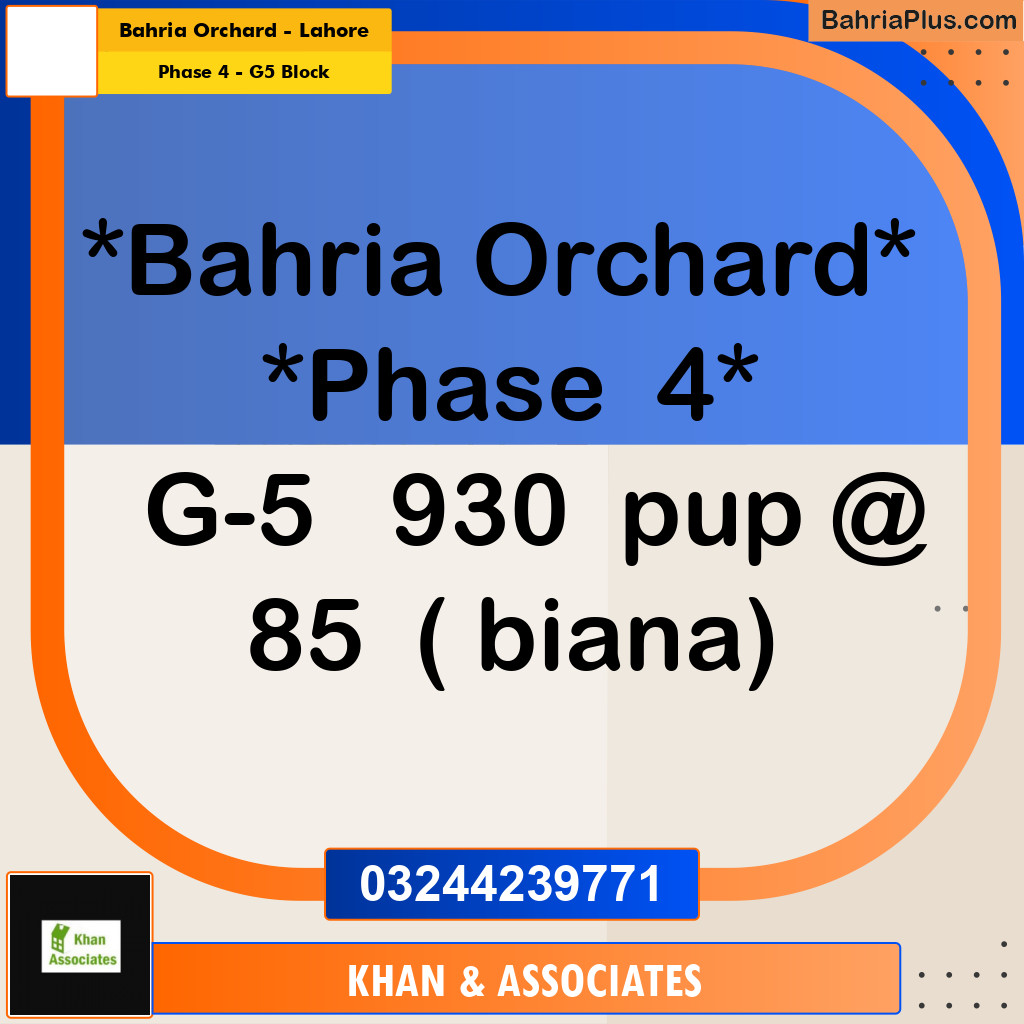 10 Marla Residential Plot for Sale in Phase 4 - G5 Block -  Bahria Orchard, Lahore - (BP-312653)