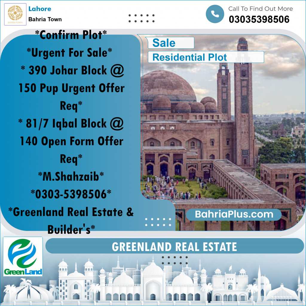 Residential Plot for Sale in Bahria Town, Lahore - (BP-312727)