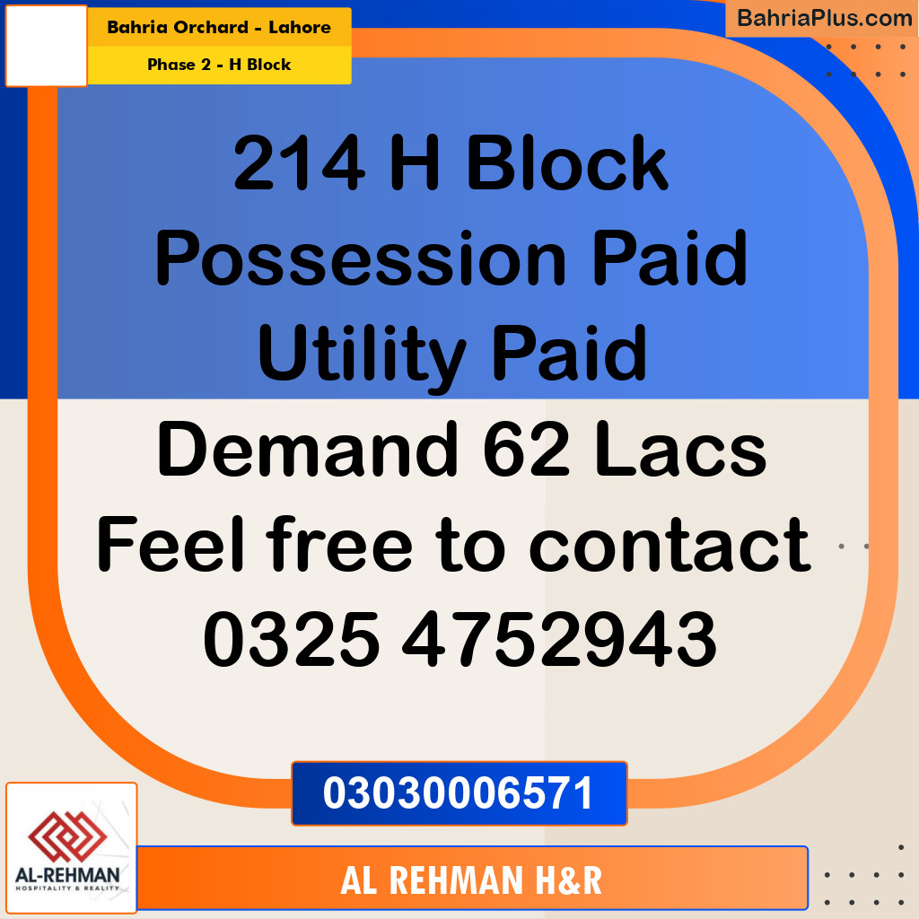 8 Marla Residential Plot for Sale in Phase 2 - H Block -  Bahria Orchard, Lahore - (BP-312729)