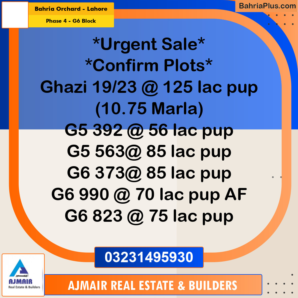 10 Marla Residential Plot for Sale in Phase 4 - G6 Block -  Bahria Orchard, Lahore - (BP-312731)