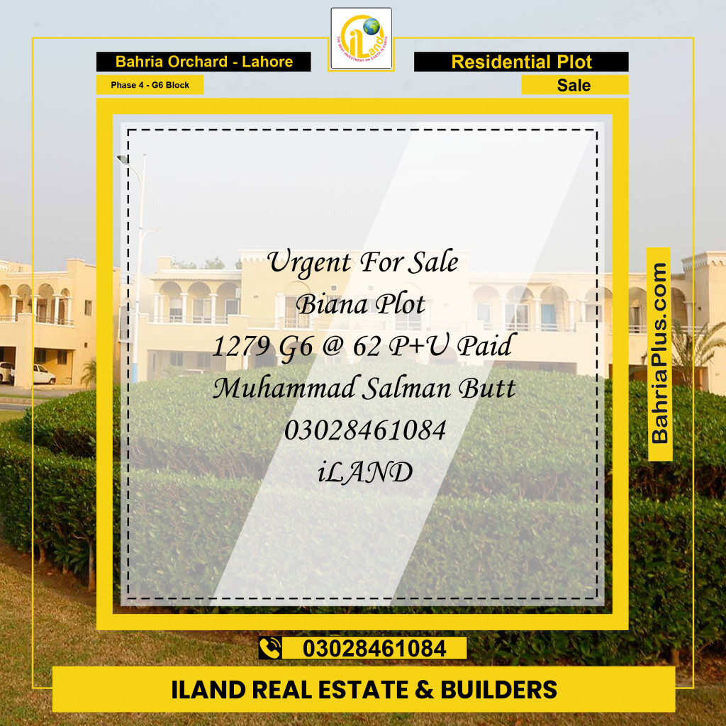 10 Marla Residential Plot for Sale in Phase 4 - G6 Block -  Bahria Orchard, Lahore - (BP-312732)