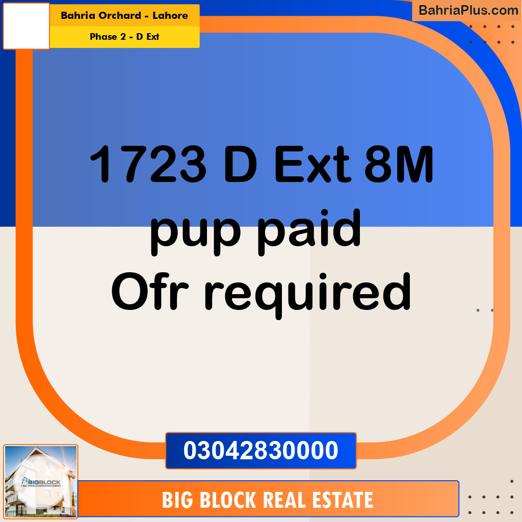 8 Marla Residential Plot for Sale in Phase 2 - D Ext -  Bahria Orchard, Lahore - (BP-312734)