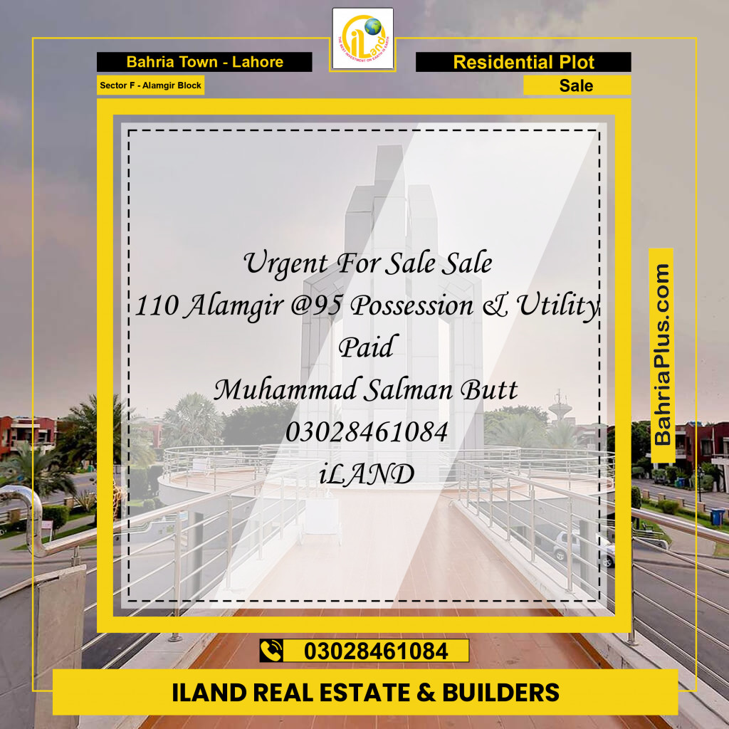 10 Marla Residential Plot for Sale in Sector F - Alamgir Block -  Bahria Town, Lahore - (BP-312735)
