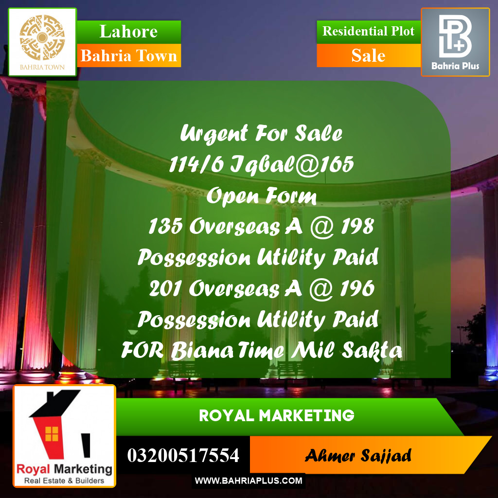 Residential Plot for Sale in Bahria Town, Lahore - (BP-312743)