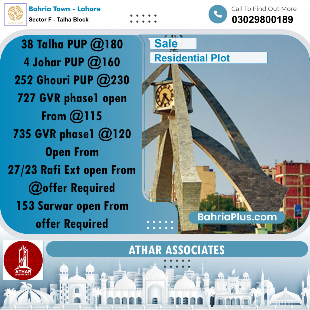 10 Marla Residential Plot for Sale in Sector F - Talha Block -  Bahria Town, Lahore - (BP-312772)