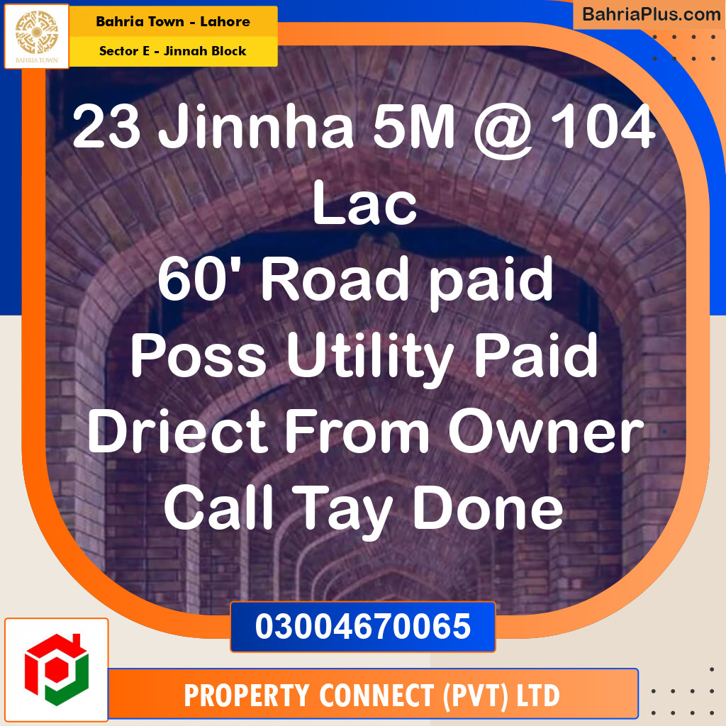 5 Marla Residential Plot for Sale in Sector E - Jinnah Block -  Bahria Town, Lahore - (BP-312850)