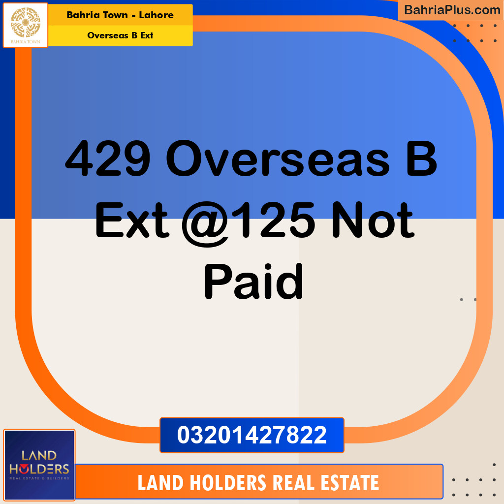 10 Marla Residential Plot for Sale in Overseas B Ext -  Bahria Town, Lahore - (BP-312873)