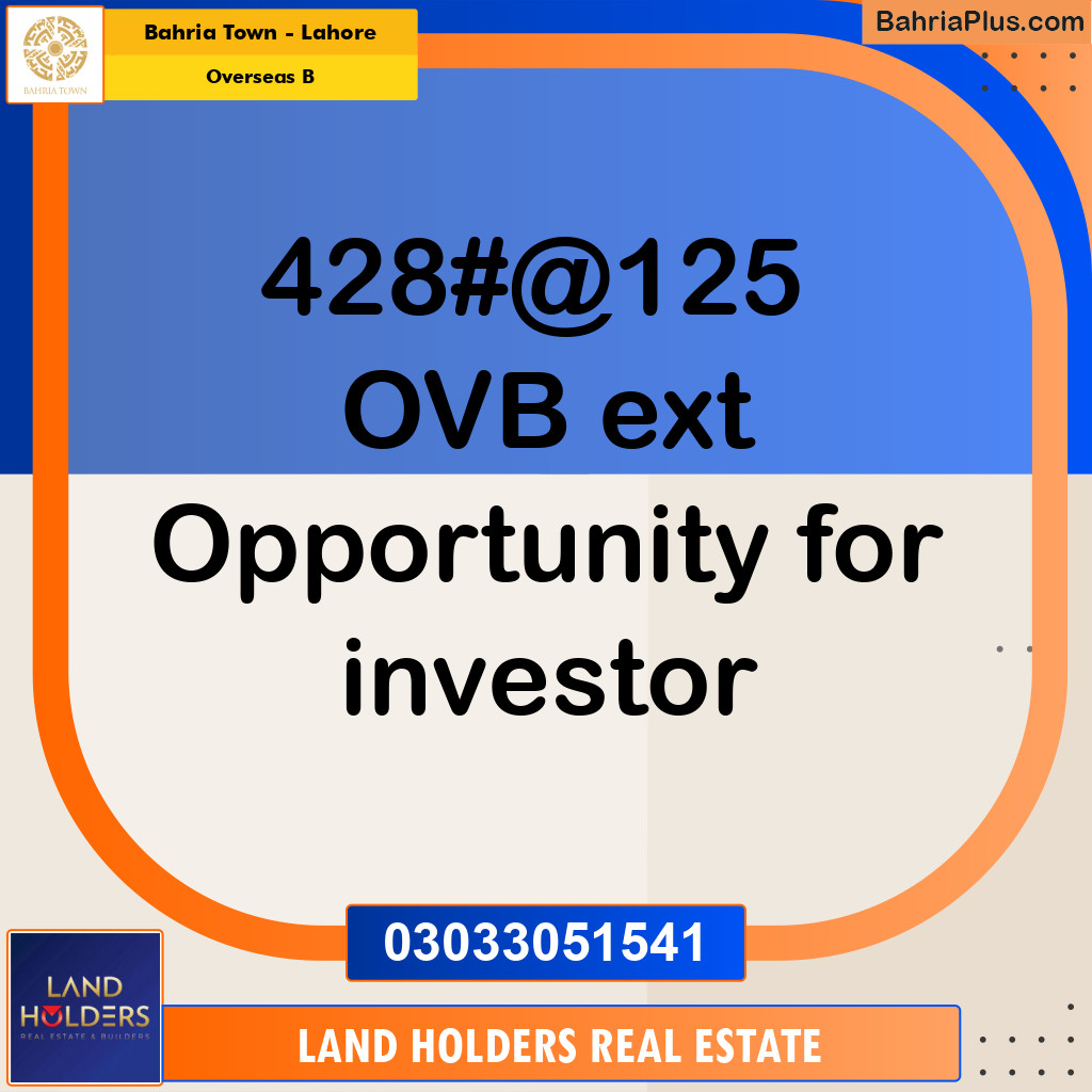 10 Marla Residential Plot for Sale in Overseas B -  Bahria Town, Lahore - (BP-312876)