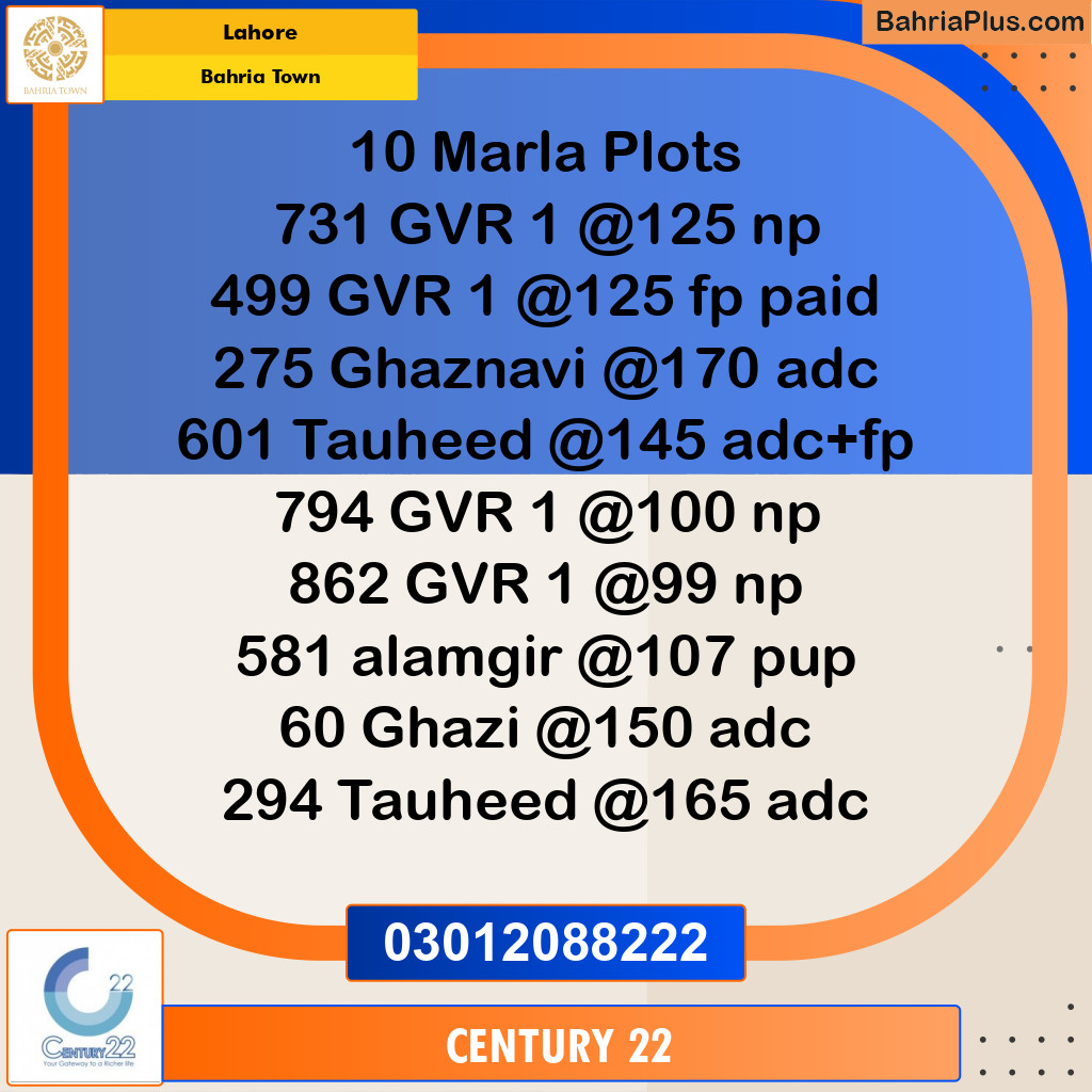 10 Marla Residential Plot for Sale in Bahria Town, Lahore - (BP-312894)