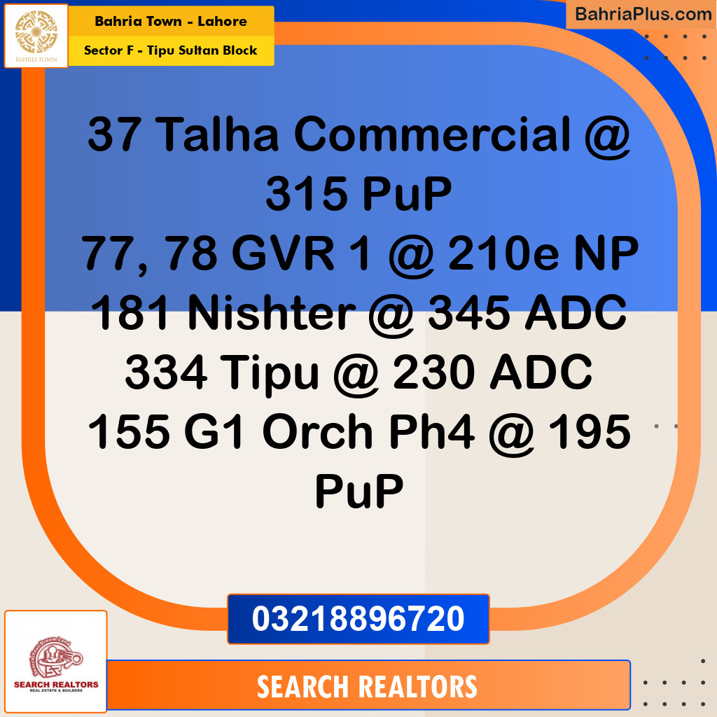 1 Kanal Residential Plot for Sale in Sector F - Tipu Sultan Block -  Bahria Town, Lahore - (BP-312923)