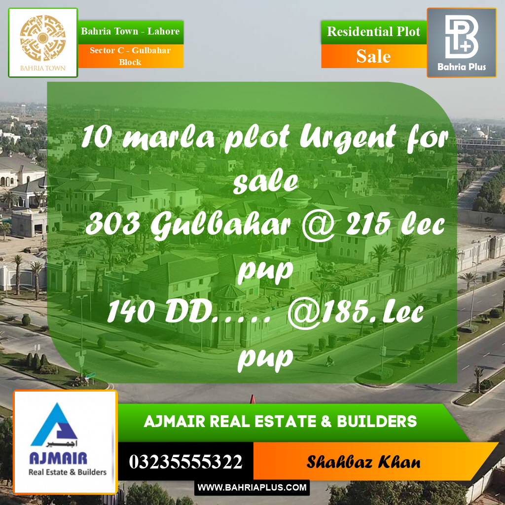 10 Marla Residential Plot for Sale in Sector C - Gulbahar Block -  Bahria Town, Lahore - (BP-313008)
