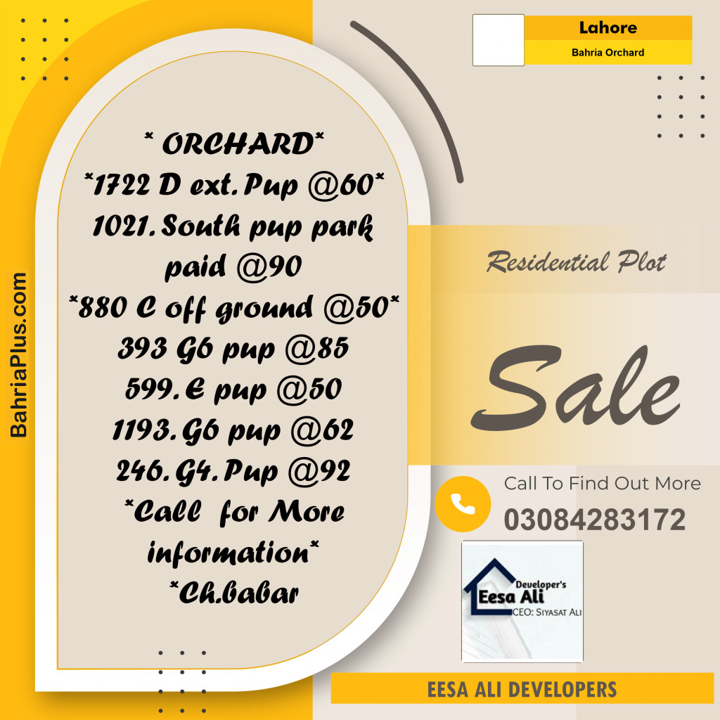 Residential Plot for Sale in Bahria Orchard, Lahore - (BP-313024)