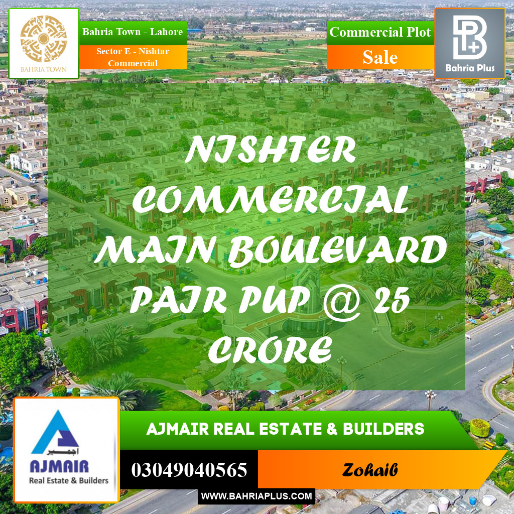 8 Marla Commercial Plot for Sale in Sector E - Nishtar Commercial -  Bahria Town, Lahore - (BP-313053)