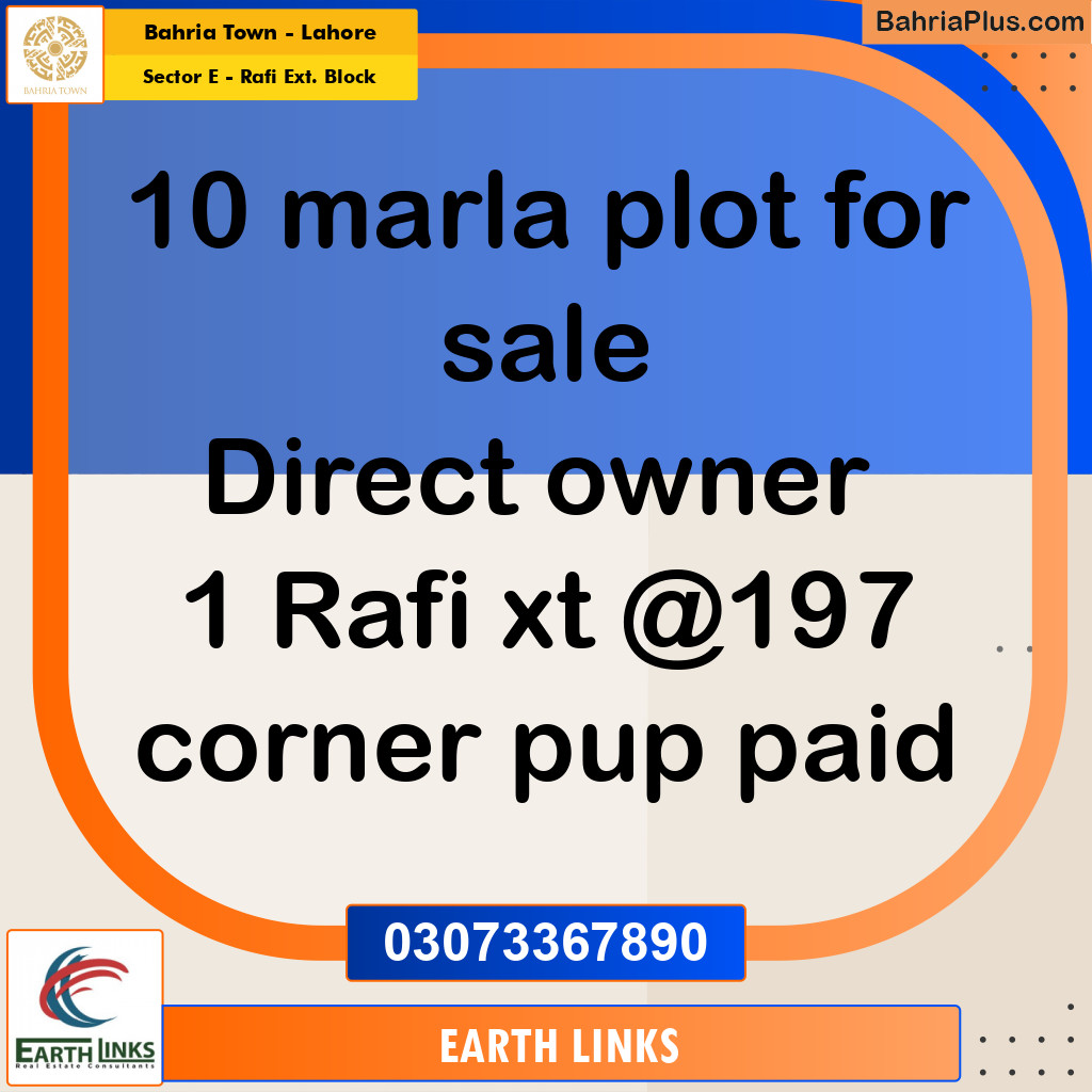10 Marla Residential Plot for Sale in Sector E - Rafi Ext. Block -  Bahria Town, Lahore - (BP-313095)
