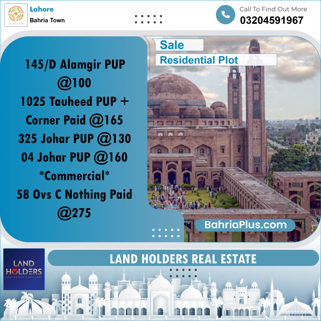 Residential Plot for Sale in Bahria Town, Lahore - (BP-313119)