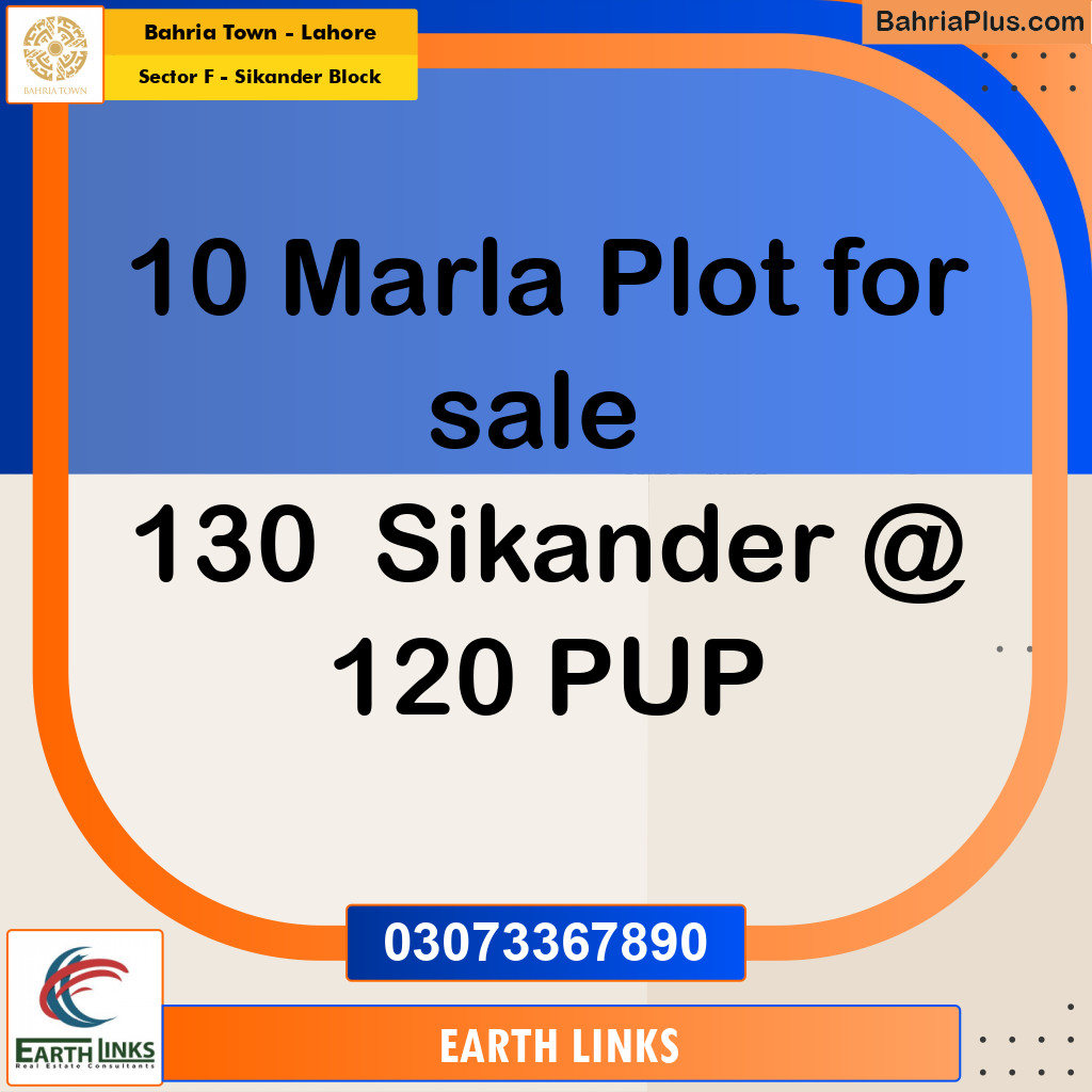 10 Marla Residential Plot for Sale in Sector F - Sikander Block -  Bahria Town, Lahore - (BP-313152)