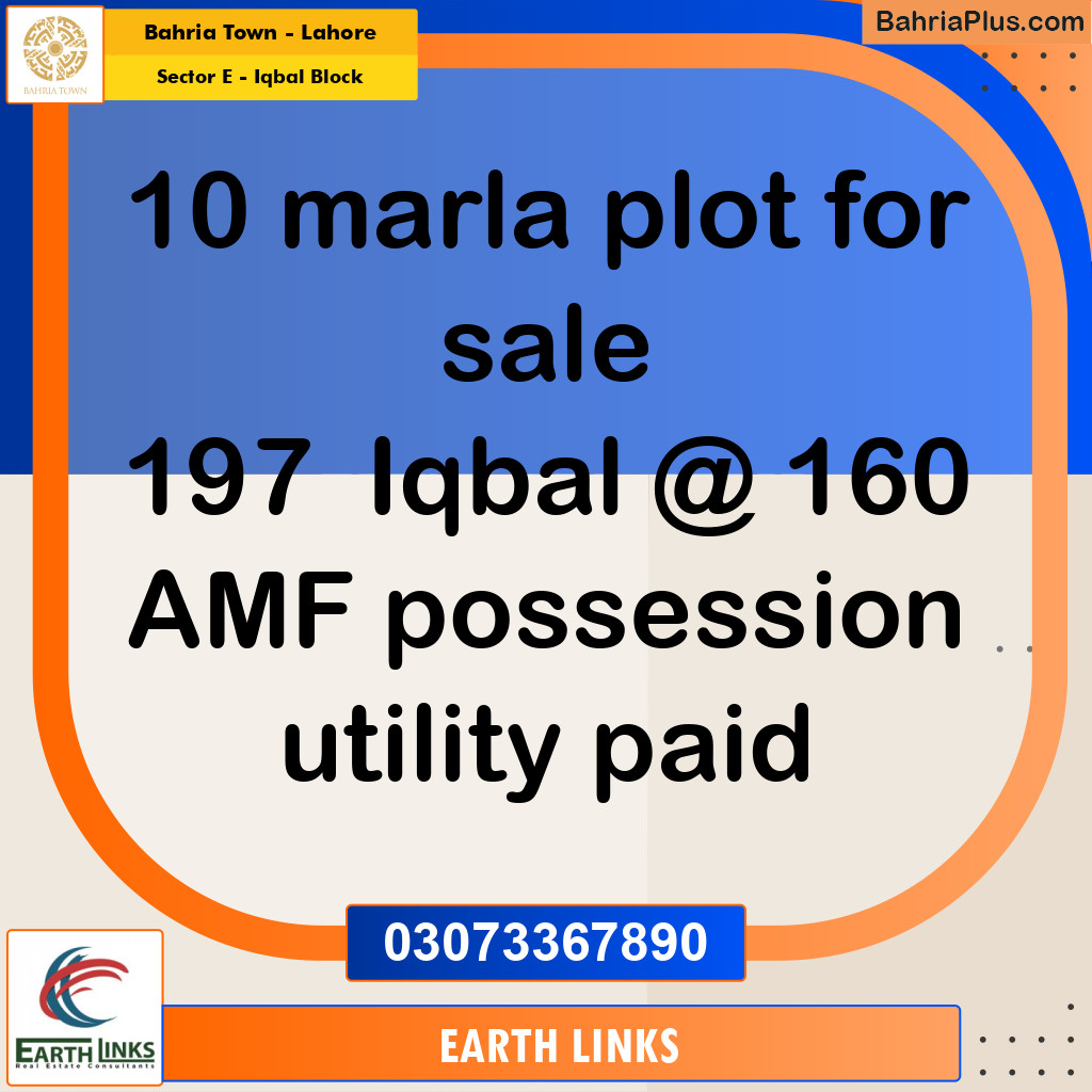 10 Marla Residential Plot for Sale in Sector E - Iqbal Block -  Bahria Town, Lahore - (BP-313154)