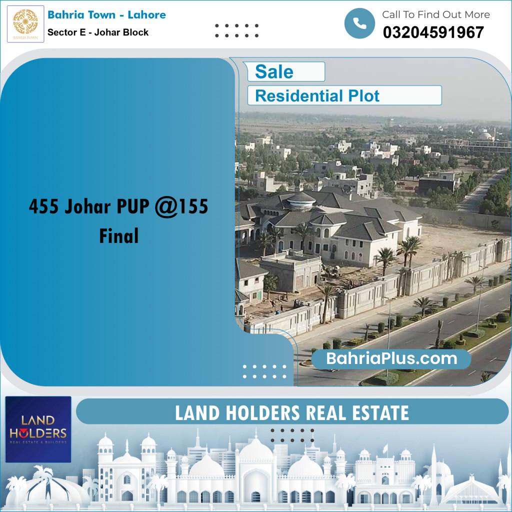 10 Marla Residential Plot for Sale in Sector E - Johar Block -  Bahria Town, Lahore - (BP-313171)