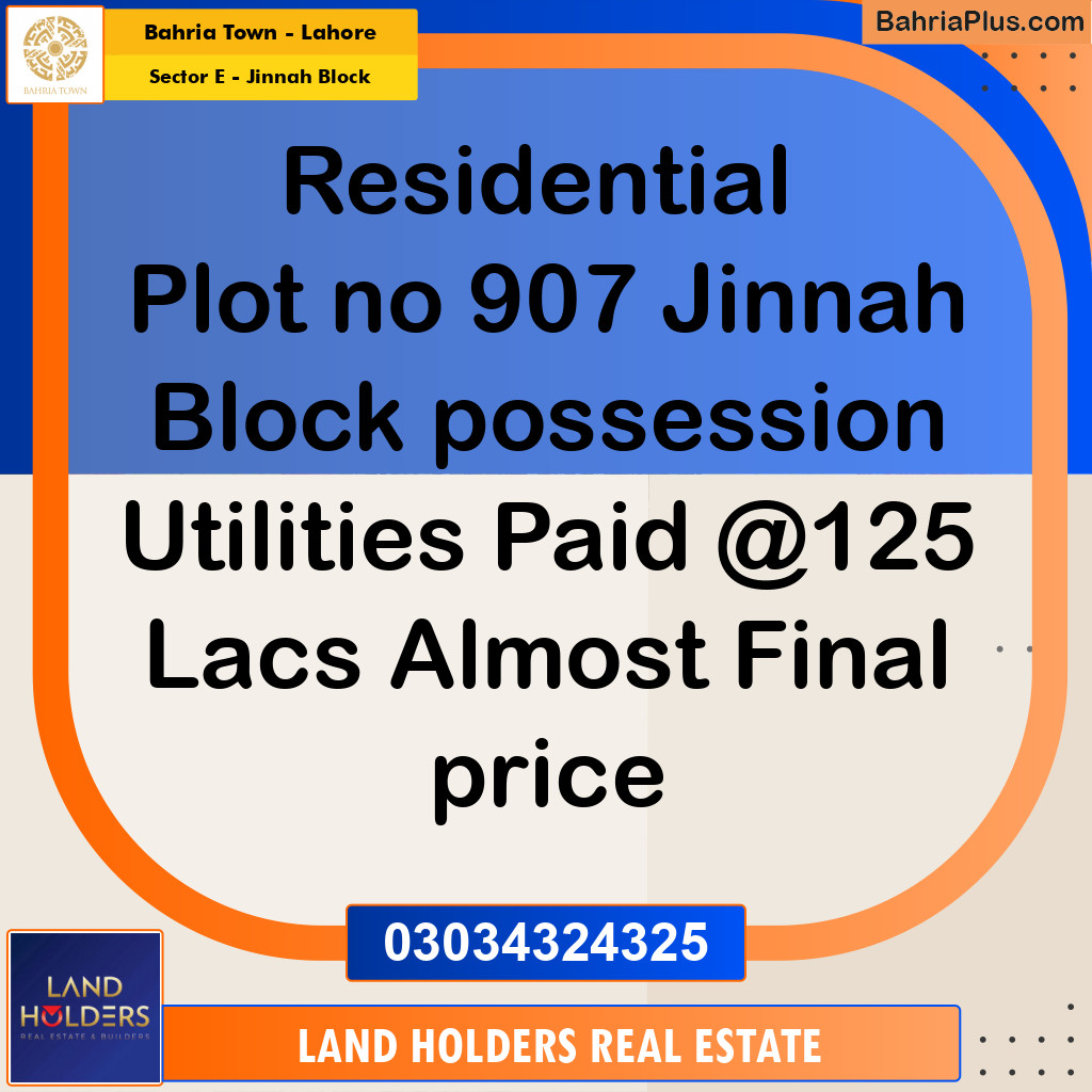 5 Marla Residential Plot for Sale in Sector E - Jinnah Block -  Bahria Town, Lahore - (BP-313174)