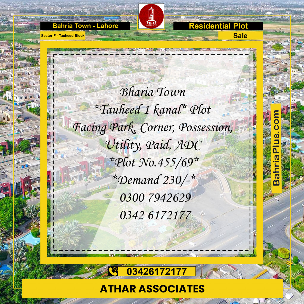 1 Kanal Residential Plot for Sale in Sector F - Tauheed Block -  Bahria Town, Lahore - (BP-313216)