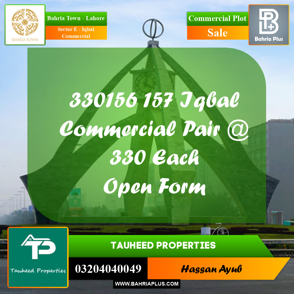 5 Marla Commercial Plot for Sale in Sector E - Iqbal Commercial -  Bahria Town, Lahore - (BP-313236)
