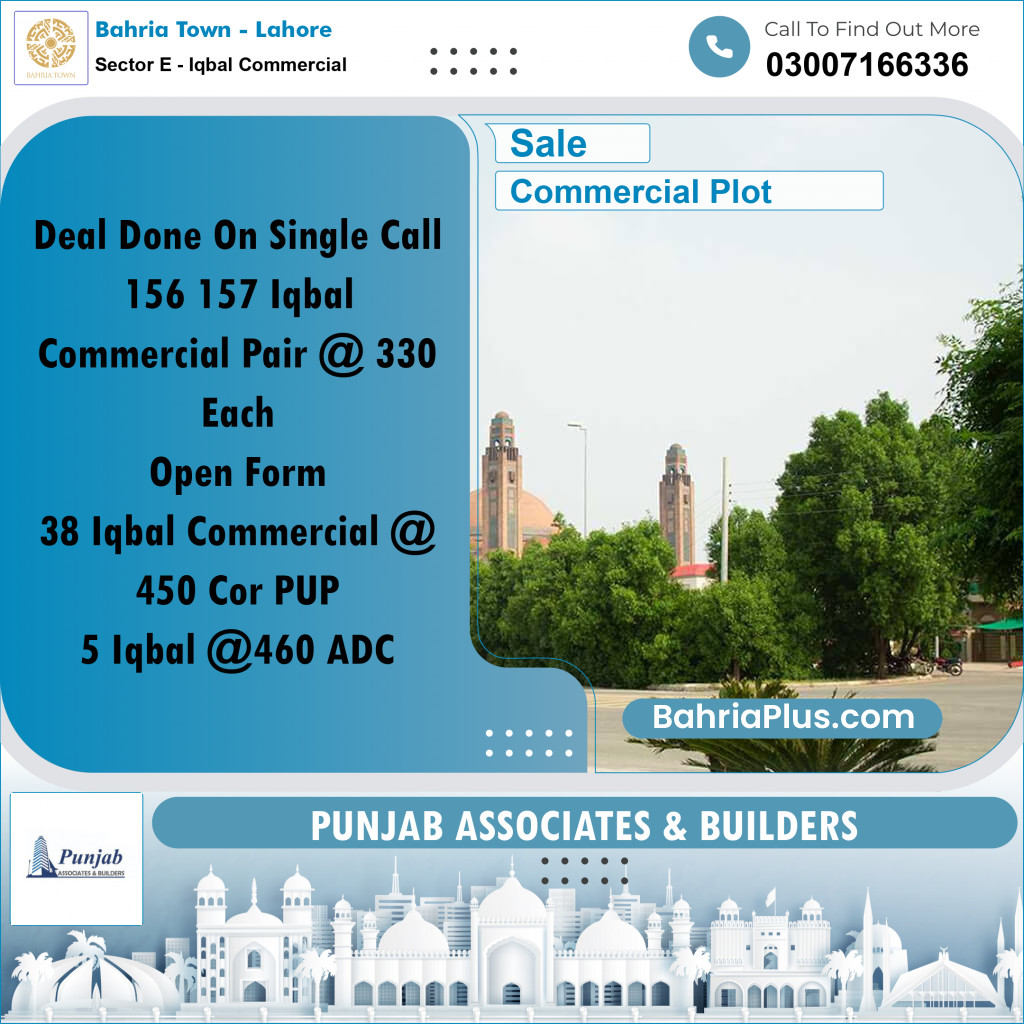 Commercial Plot for Sale in Sector E - Iqbal Commercial -  Bahria Town, Lahore - (BP-313244)