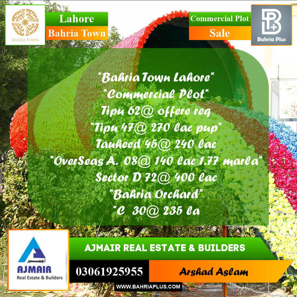 Commercial Plot for Sale in Bahria Town, Lahore - (BP-313245)