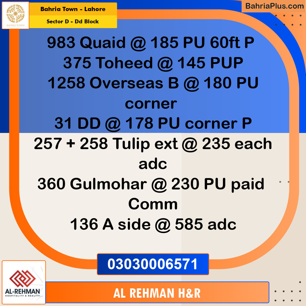 10 Marla Residential Plot for Sale in Sector D - DD Block -  Bahria Town, Lahore - (BP-313325)