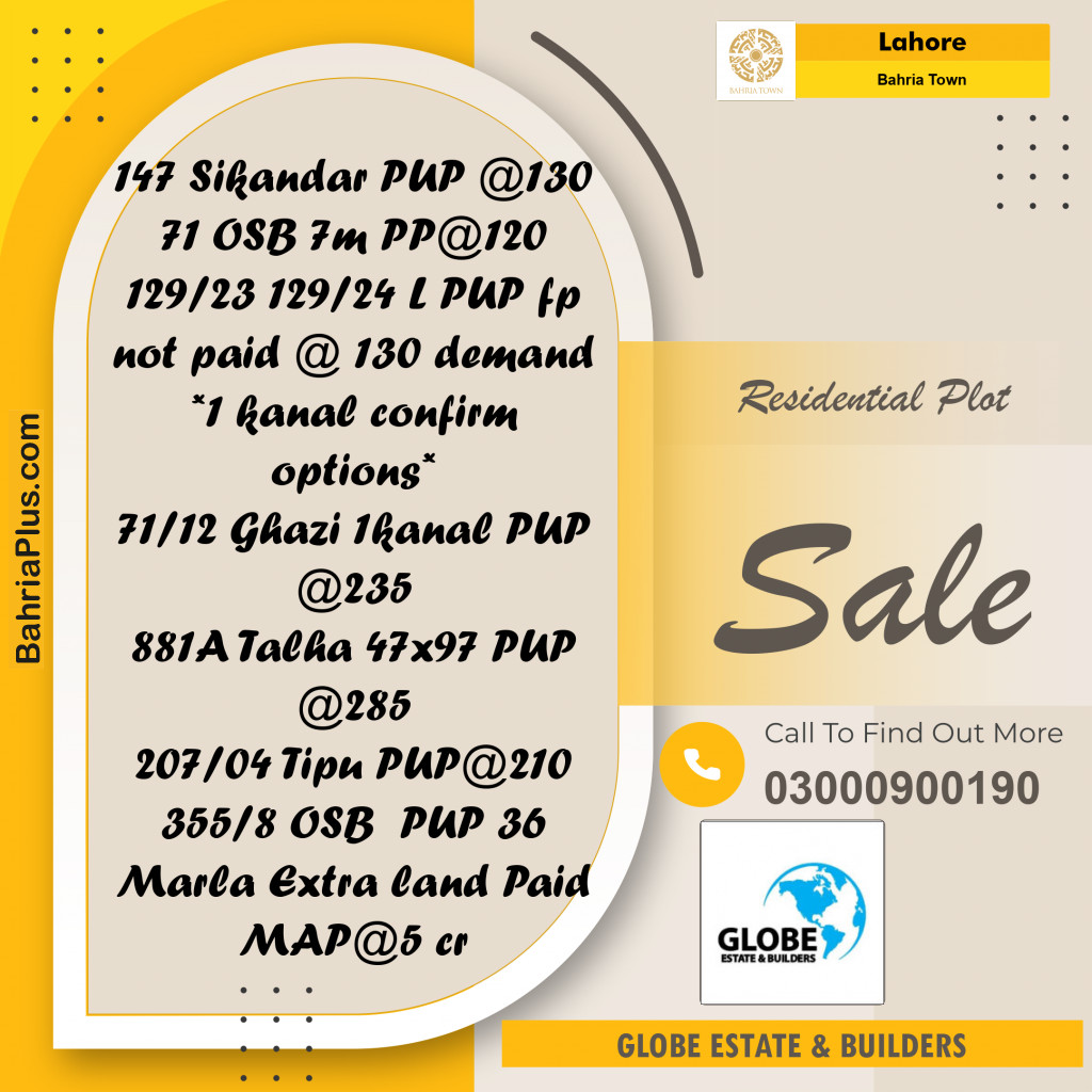 Residential Plot for Sale in Bahria Town, Lahore - (BP-313337)