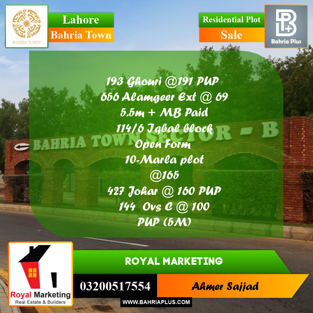 Residential Plot for Sale in Bahria Town, Lahore - (BP-313356)