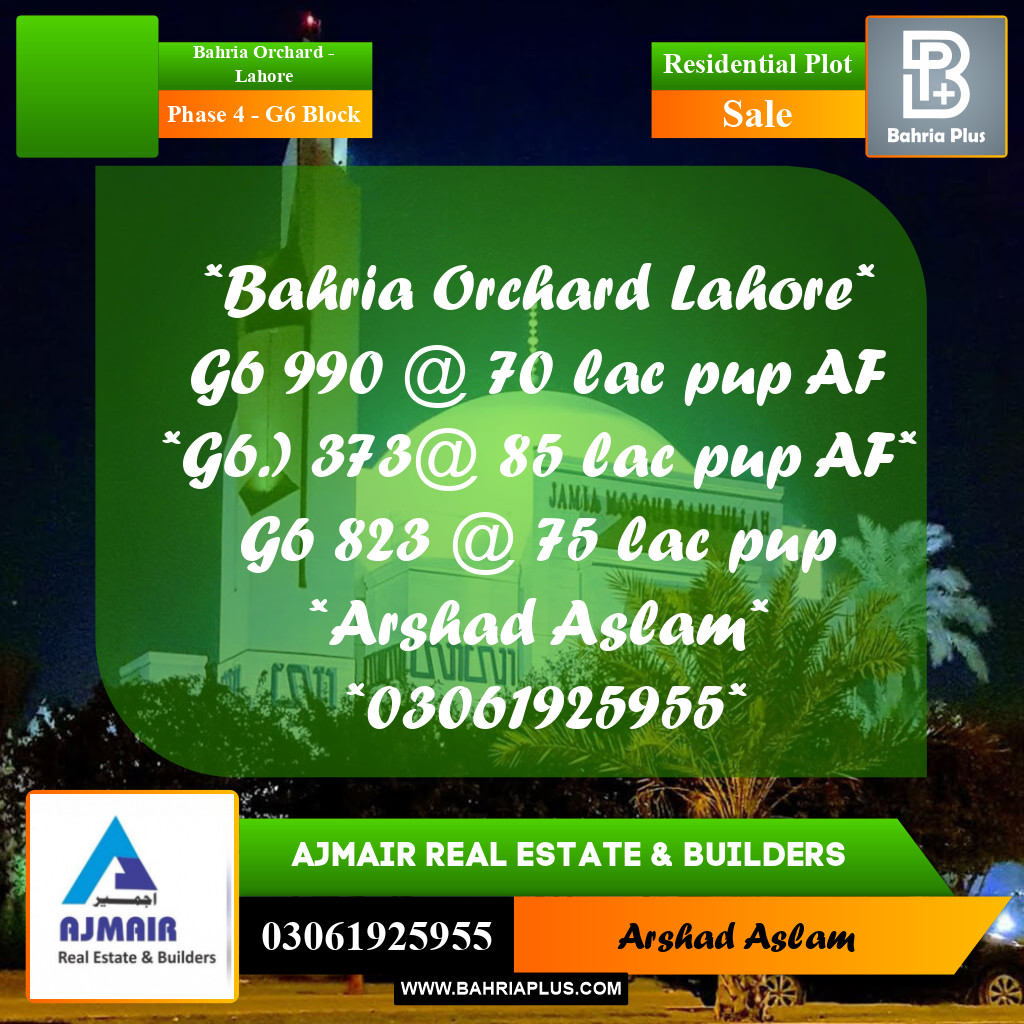 10 Marla Residential Plot for Sale in Phase 4 - G6 Block -  Bahria Orchard, Lahore - (BP-313392)