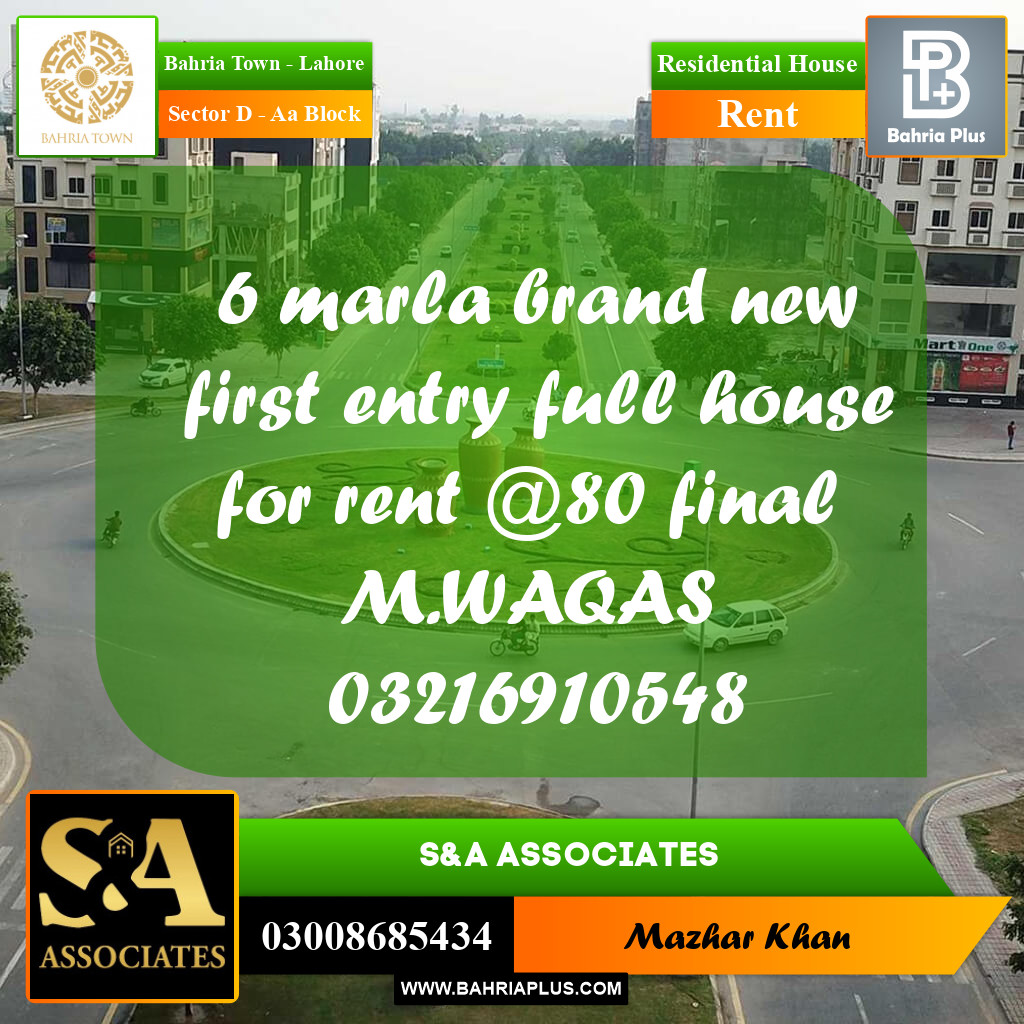 6 Marla Residential House for Rent in Sector D - AA Block -  Bahria Town, Lahore - (BP-313416)