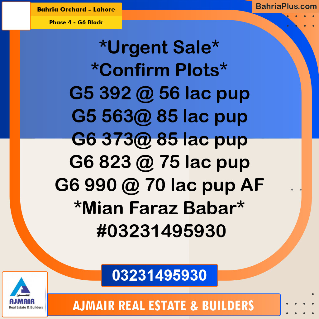 10 Marla Residential Plot for Sale in Phase 4 - G6 Block -  Bahria Orchard, Lahore - (BP-313433)
