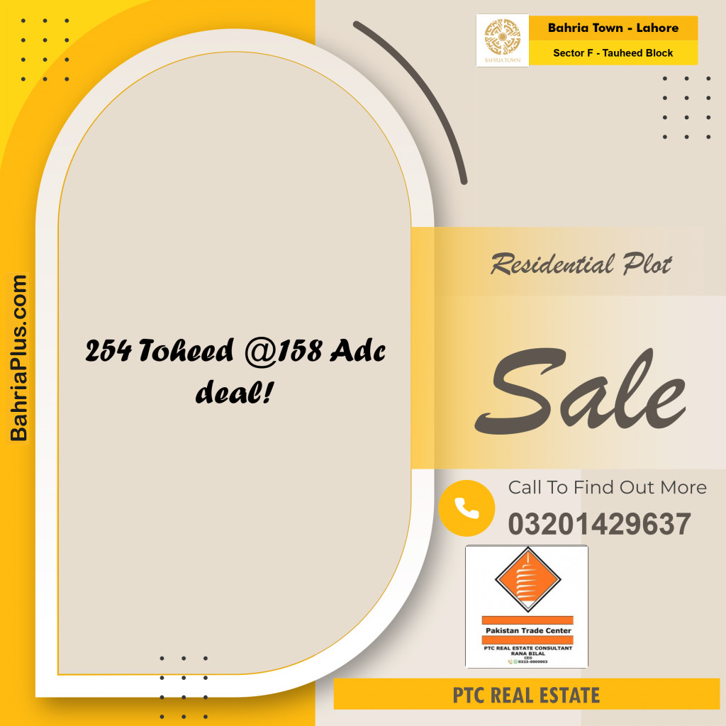 10 Marla Residential Plot for Sale in Sector F - Tauheed Block -  Bahria Town, Lahore - (BP-313436)