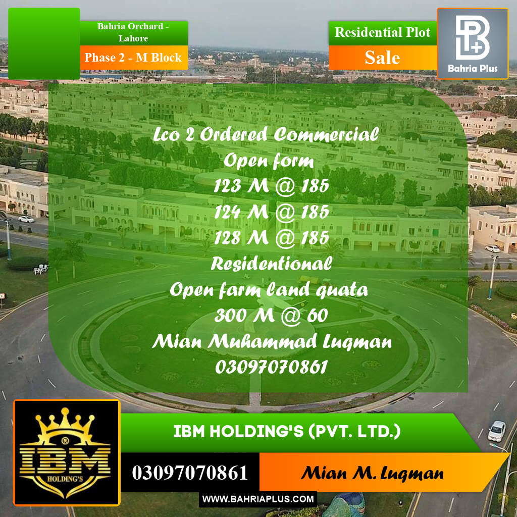 5 Marla Residential Plot for Sale in Phase 2 - M Block -  Bahria Orchard, Lahore - (BP-313466)
