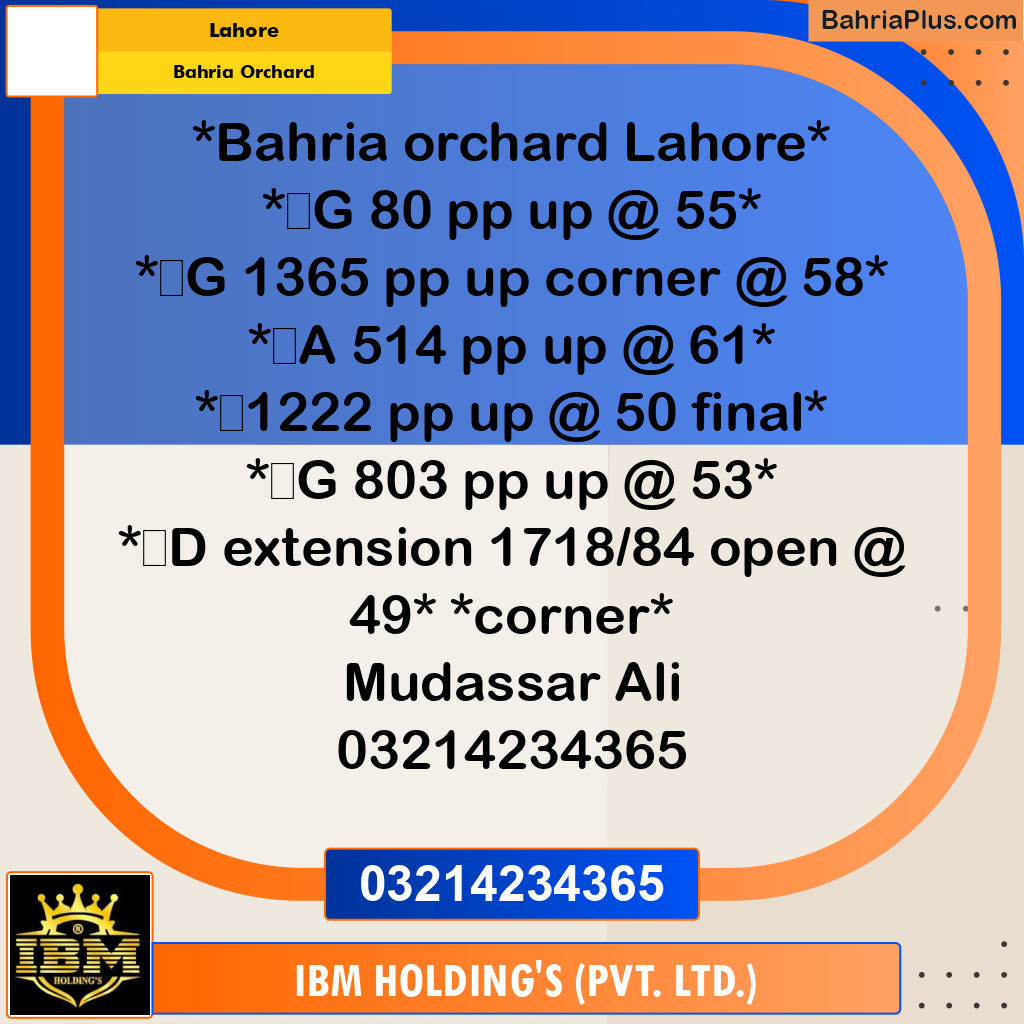 Residential Plot for Sale in Bahria Orchard, Lahore - (BP-313607)