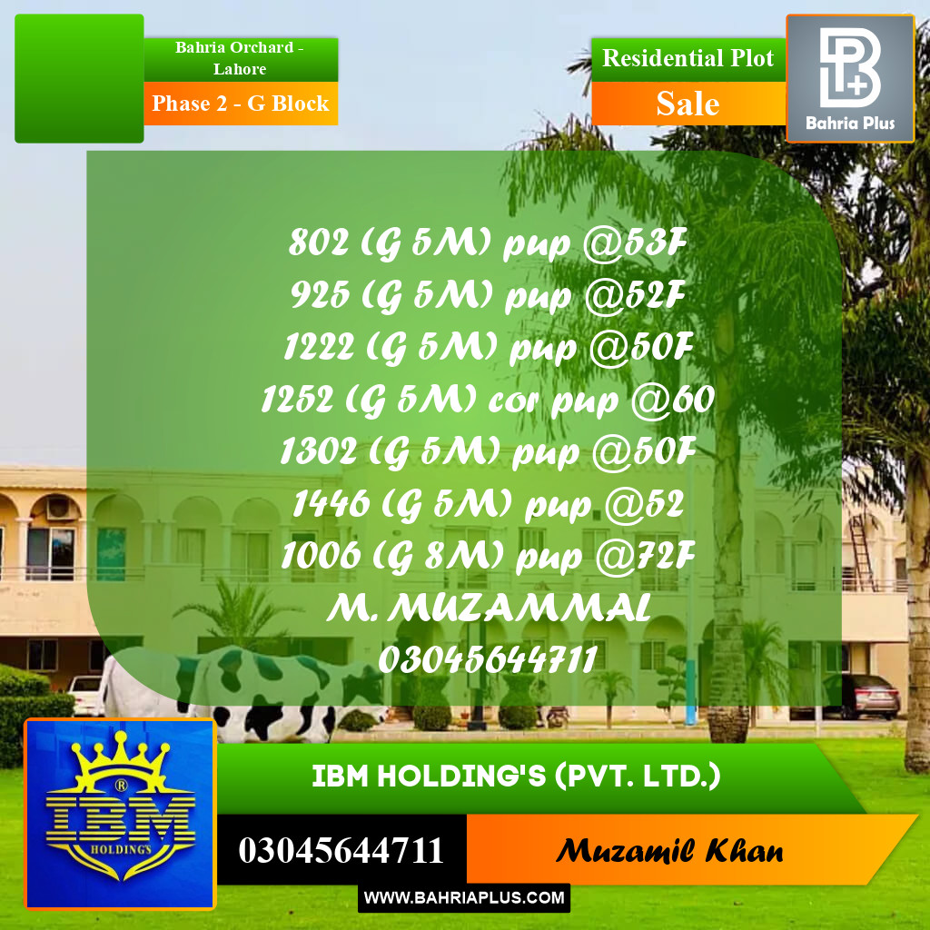 5 Marla Residential Plot for Sale in Phase 2 - G Block -  Bahria Orchard, Lahore - (BP-313611)