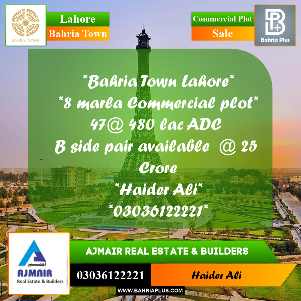 Commercial Plot for Sale in Bahria Town, Lahore - (BP-313633)