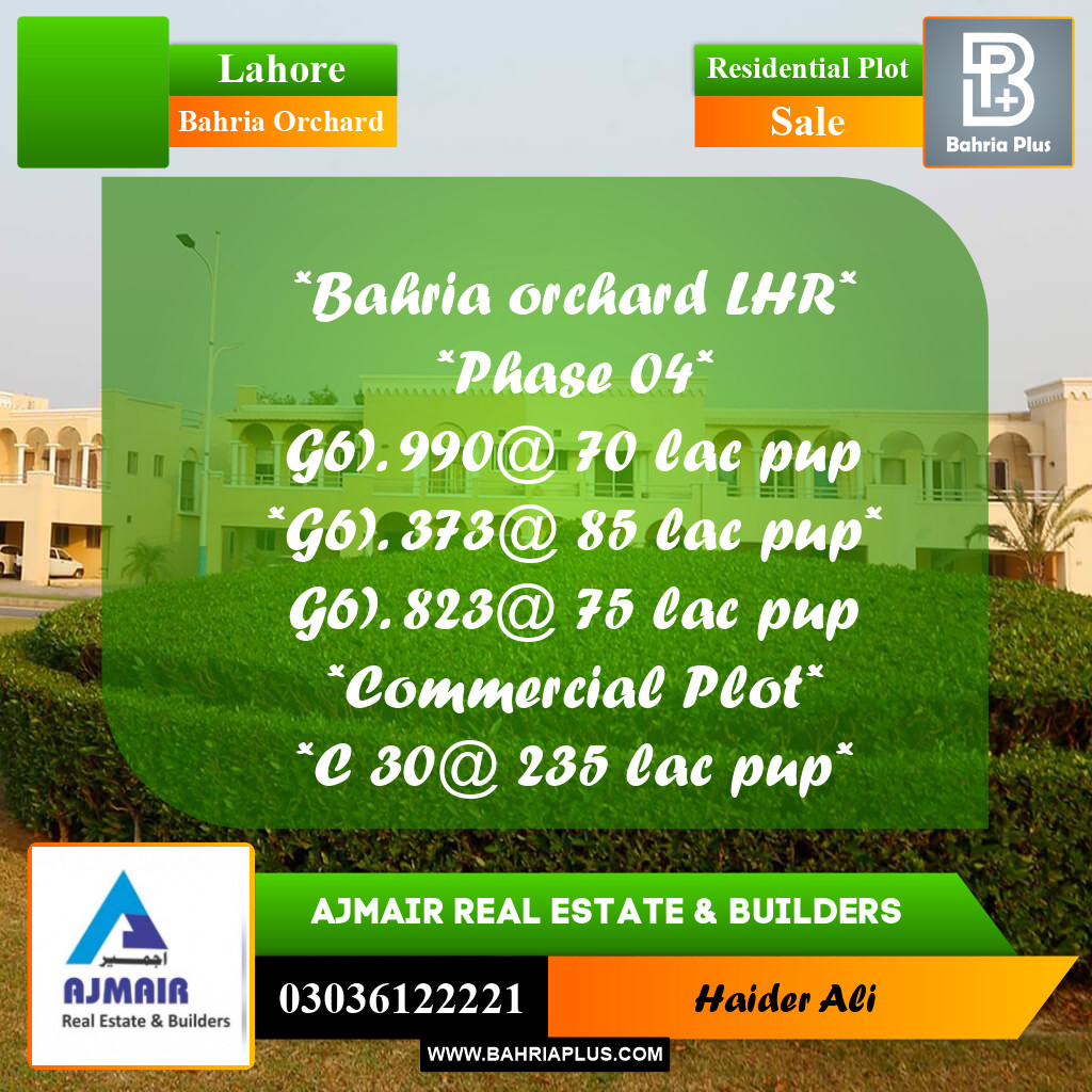 Residential Plot for Sale in Bahria Orchard, Lahore - (BP-313643)