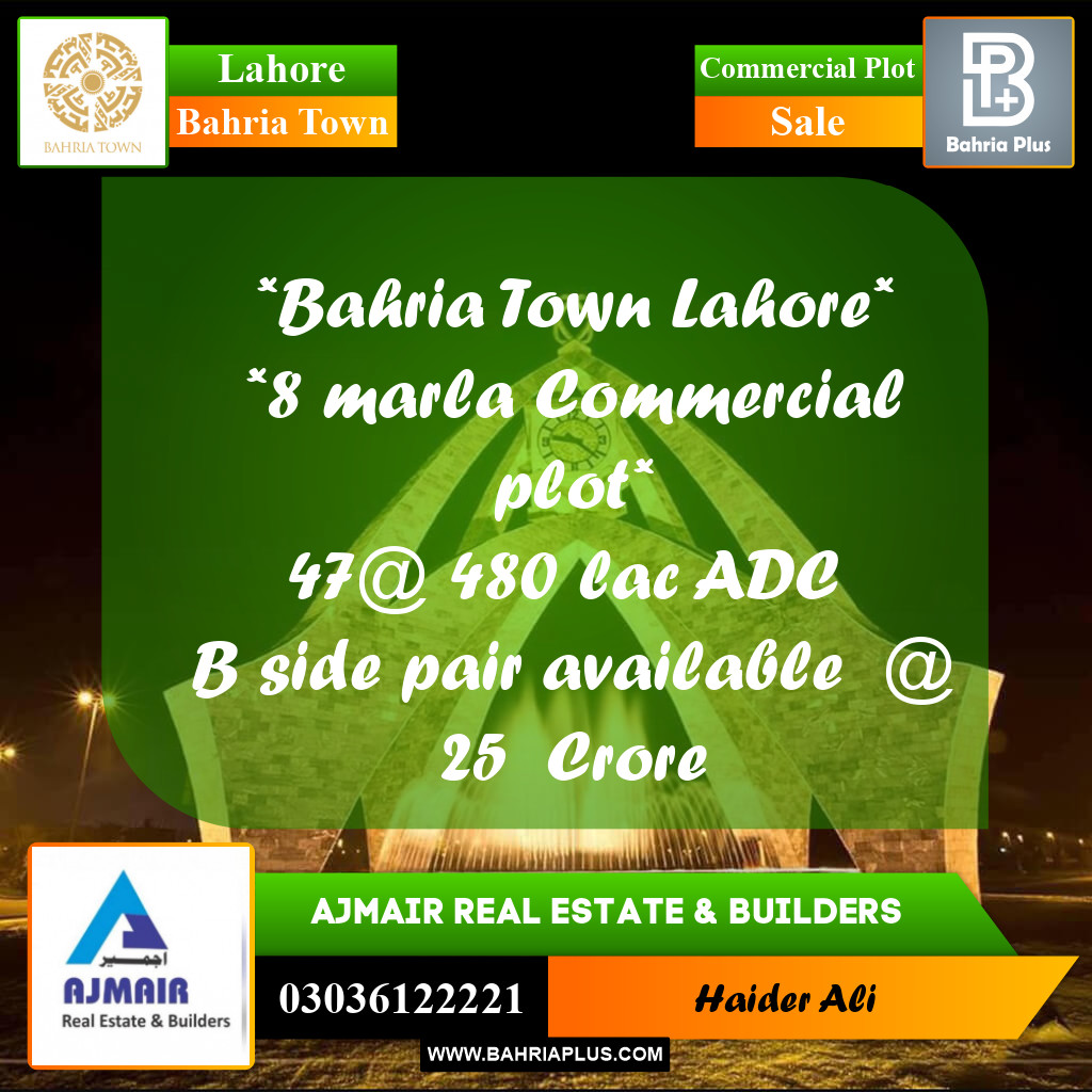 Commercial Plot for Sale in Bahria Town, Lahore - (BP-313644)