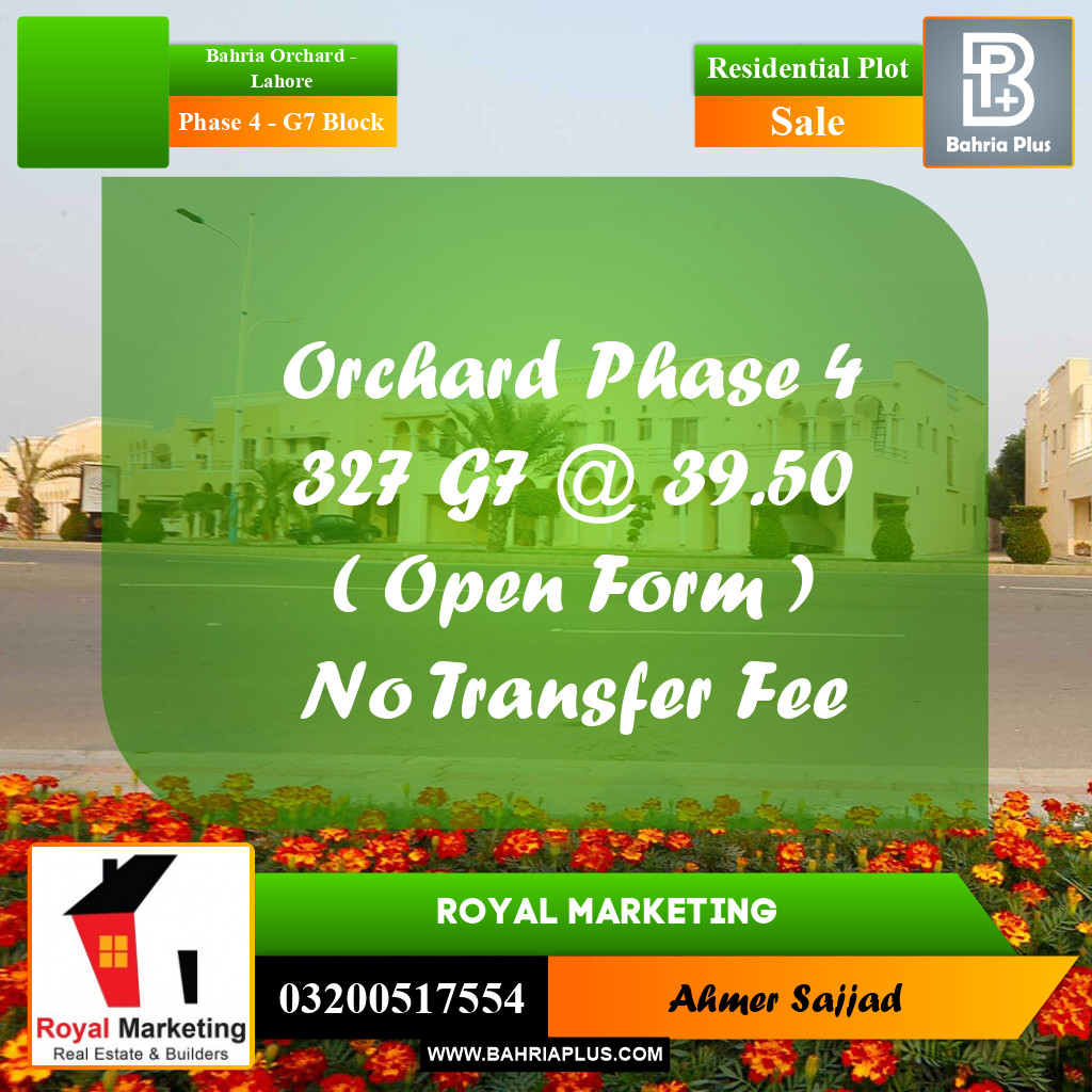 5 Marla Residential Plot for Sale in Phase 4 - G7 Block -  Bahria Orchard, Lahore - (BP-313648)