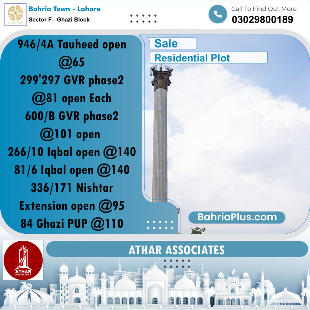 10 Marla Residential Plot for Sale in Sector F - Ghazi Block -  Bahria Town, Lahore - (BP-313685)