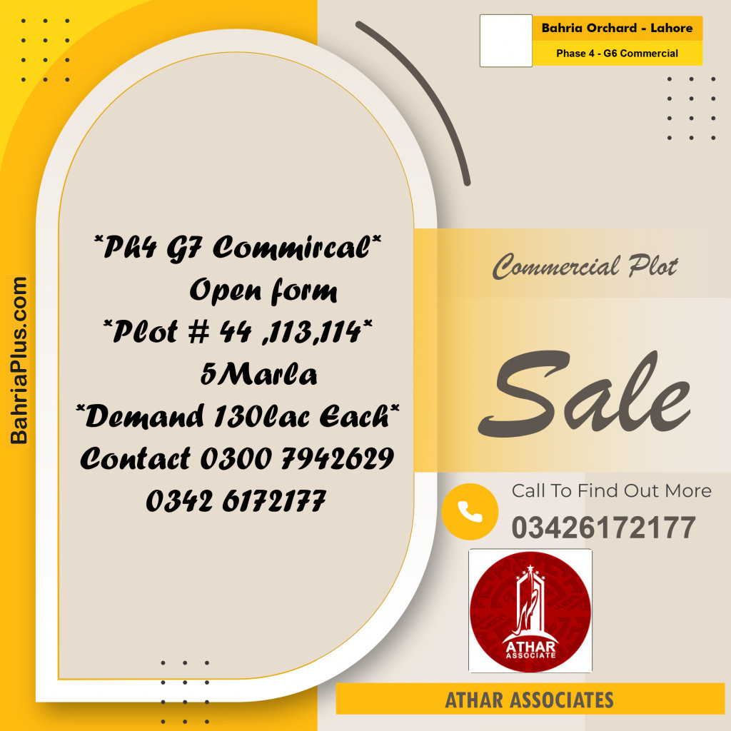 5 Marla Commercial Plot for Sale in Phase 4 - G6 Commercial -  Bahria Orchard, Lahore - (BP-313726)