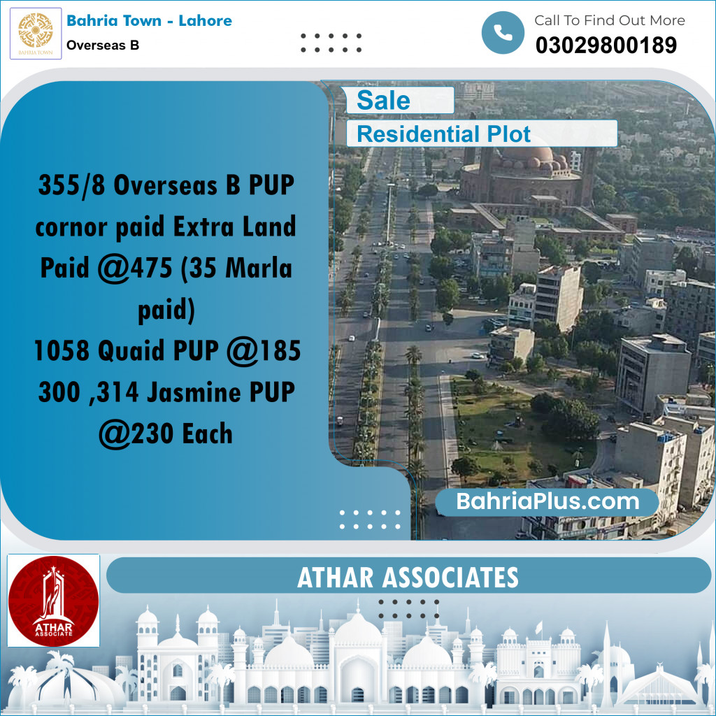 20 Marla Residential Plot for Sale in Overseas B -  Bahria Town, Lahore - (BP-313728)