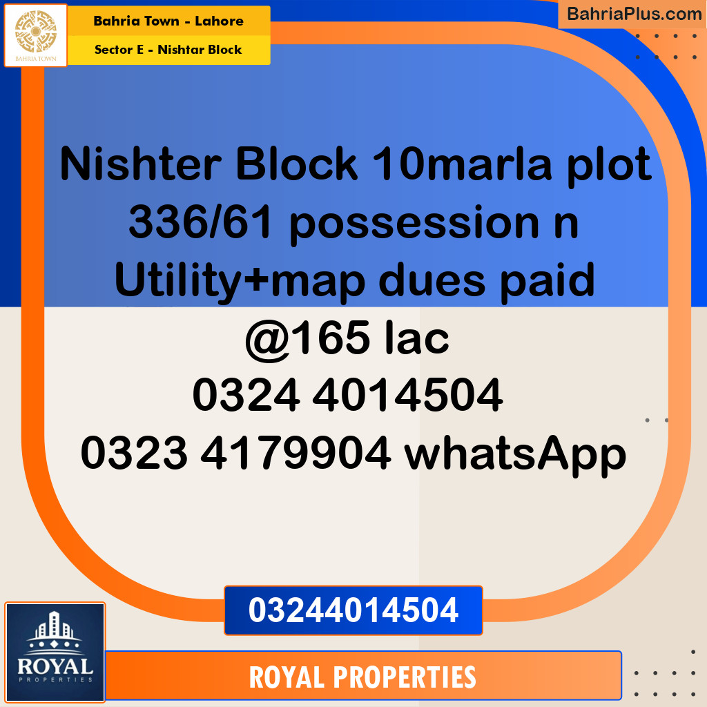 Residential Plot for Sale in Sector E - Nishtar Block -  Bahria Town, Lahore - (BP-313742)
